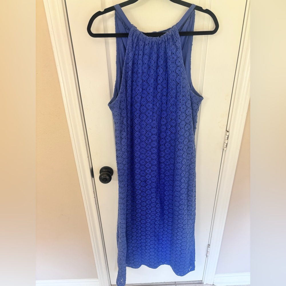 a new day Women’s XXL Royal Blue Crochet Midi 100% Cotton Dress NWT Halter‎